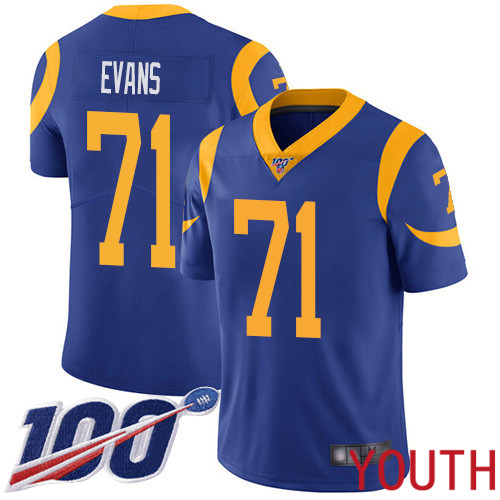 Los Angeles Rams Limited Royal Blue Youth Bobby Evans Alternate Jersey NFL Football #71 100th Season Vapor Untouchable